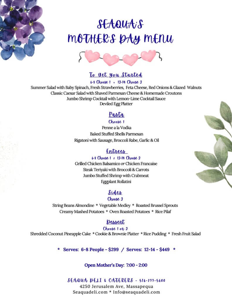 Mothers Day Menu - Seaqua Deli